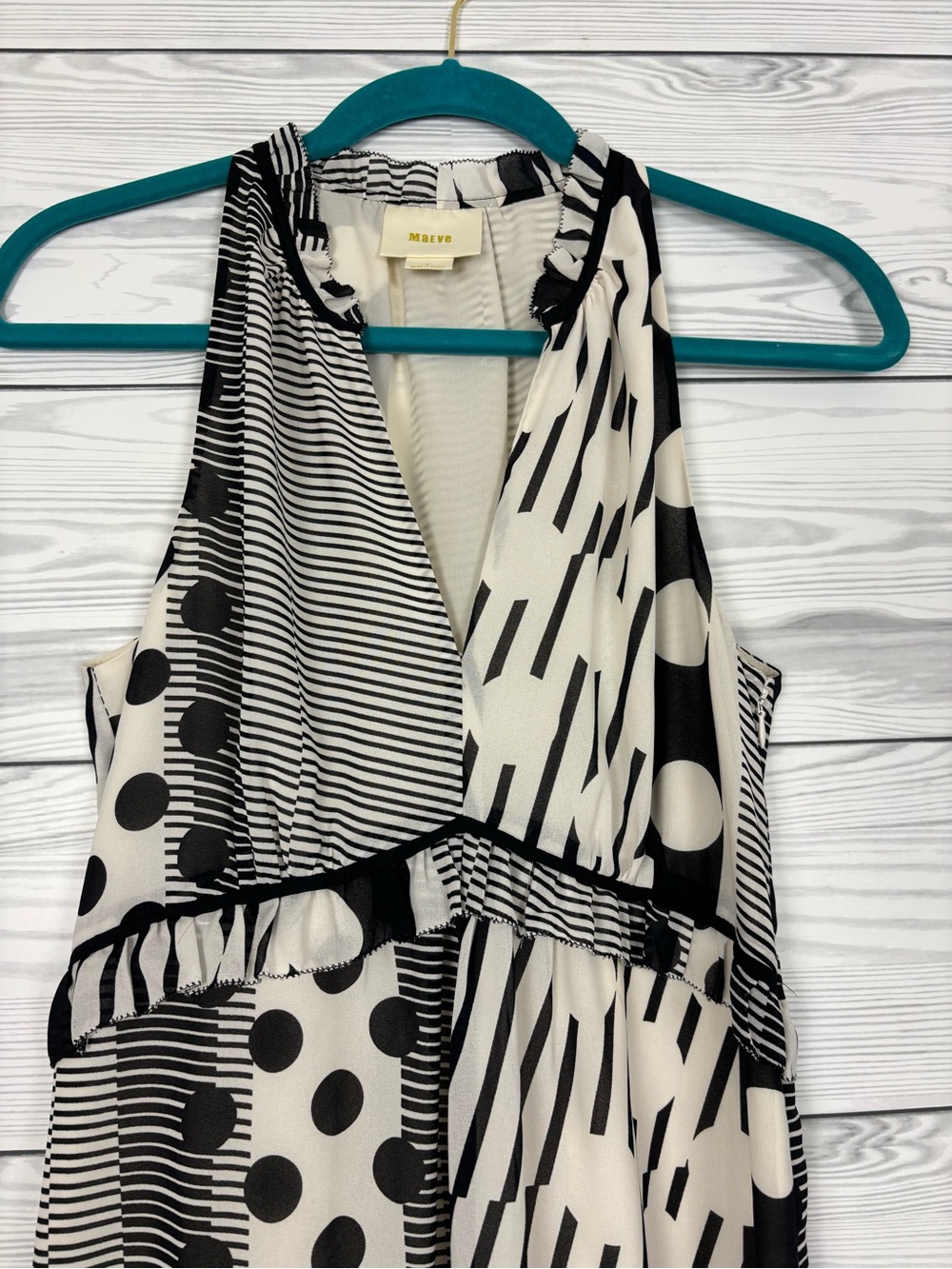Anthropologie Maeve Polka Dot Maxi Dress Black White Size 4 - Picture 3 of 9